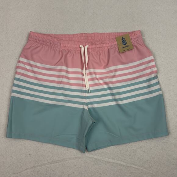 Chubbies The On The Horizons Swim Trunks XXL 5.5” Inseam Pink Teal Stripe NWT - Picture 3 of 12
